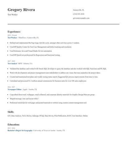 Test Worker Resume