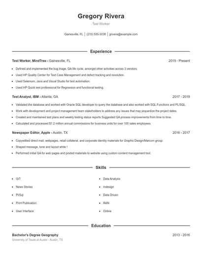 Test Worker Resume
