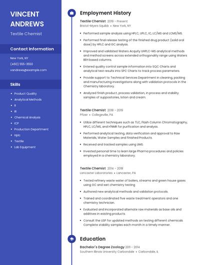 Textile Chemist Resume