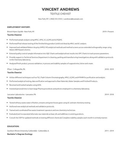 Textile Chemist Resume