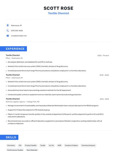 Textile Chemist Resume
