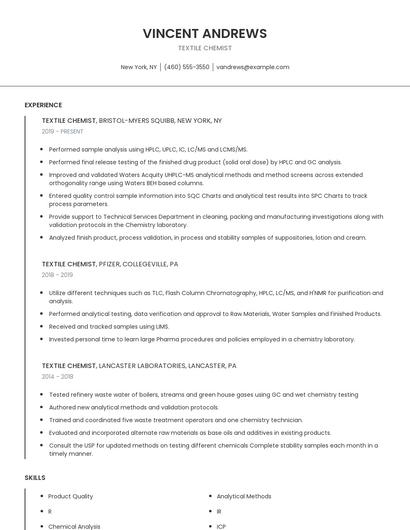 Textile Chemist Resume