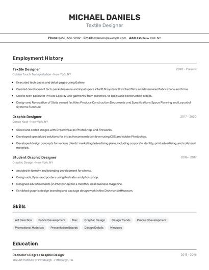Textile Designer Resume