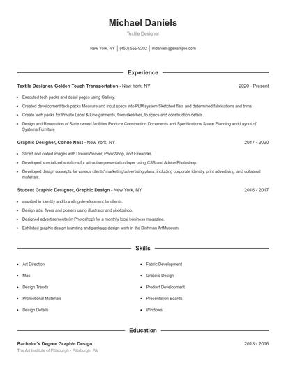Textile Designer Resume