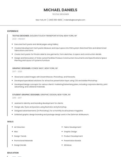 Textile Designer Resume