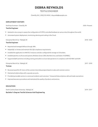 Textile Engineer Resume