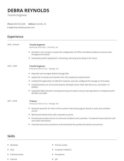 Textile Engineer Resume