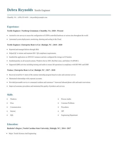 Textile Engineer Resume
