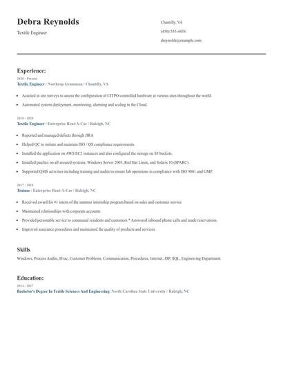 Textile Engineer Resume