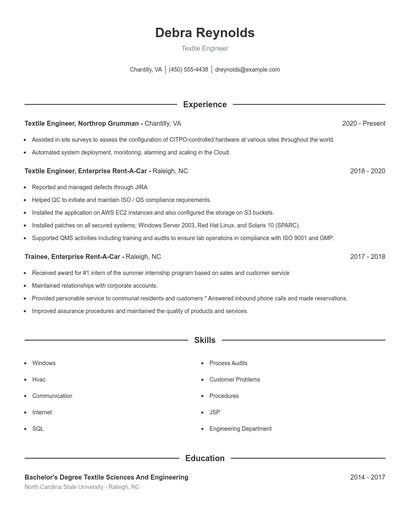 Textile Engineer Resume