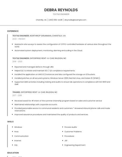 Textile Engineer Resume