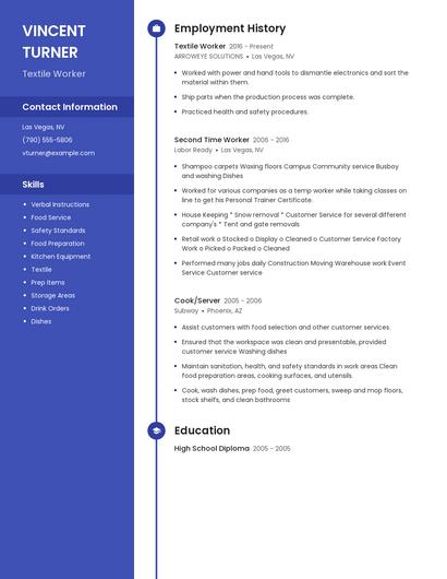Textile Worker Resume