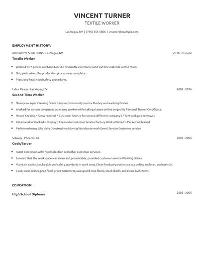 Textile Worker Resume
