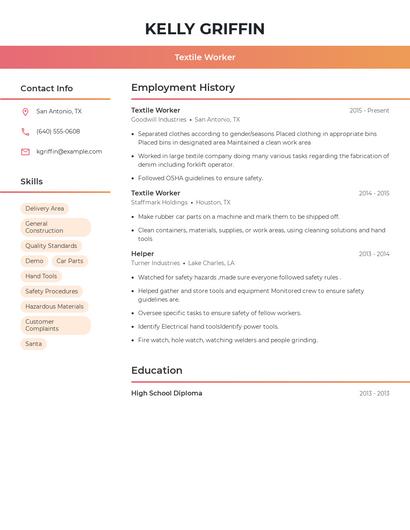 Textile Worker Resume
