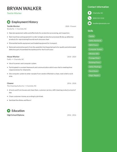 Textile Worker Resume