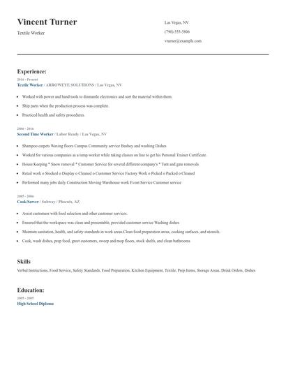 Textile Worker Resume