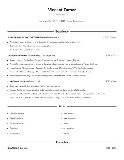 Textile Worker Resume