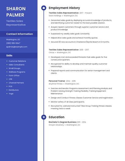 Textiles Sales Representative Resume