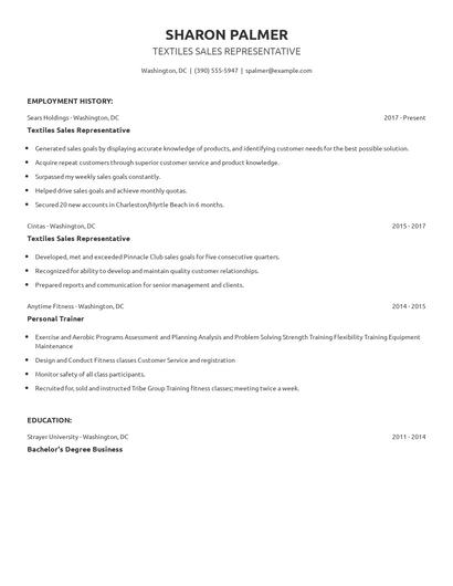 Textiles Sales Representative Resume