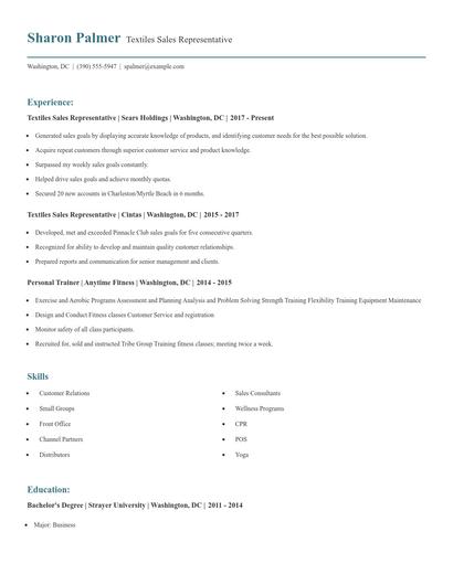 Textiles Sales Representative Resume