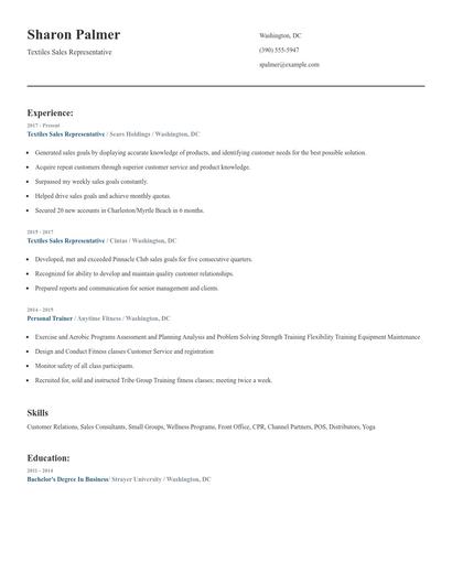 Textiles Sales Representative Resume