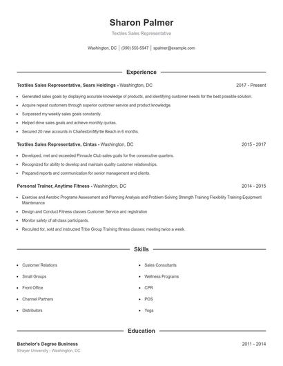 Textiles Sales Representative Resume