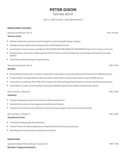 Texture Artist Resume