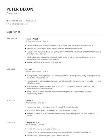 Texture Artist Resume