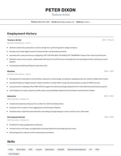 Texture Artist Resume