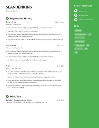 Texture Artist Resume