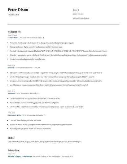 Texture Artist Resume