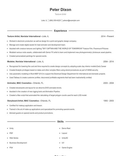 Texture Artist Resume