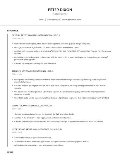 Texture Artist Resume