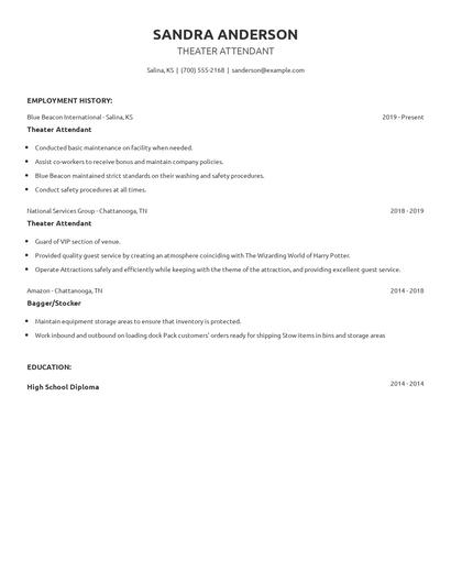 Theater Attendant Resume