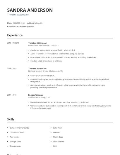 Theater Attendant Resume