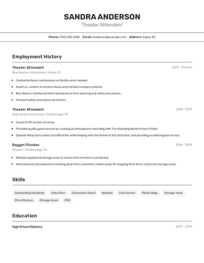 Theater Attendant Resume