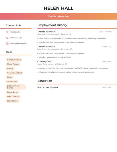 Theater Attendant Resume