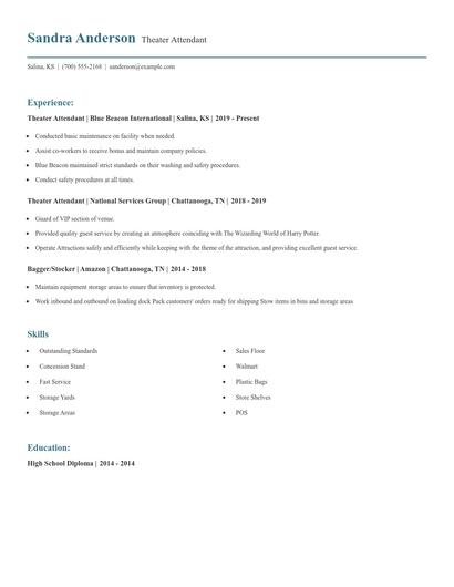 Theater Attendant Resume