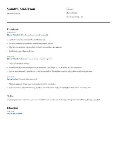 Theater Attendant Resume