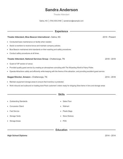 Theater Attendant Resume
