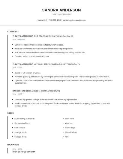 Theater Attendant Resume