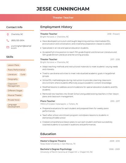 Theater Teacher Resume