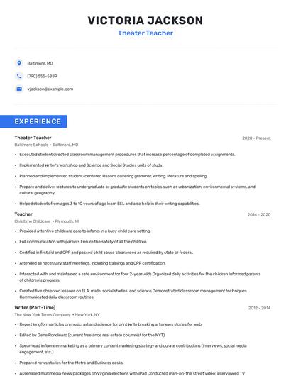 Theater Teacher Resume