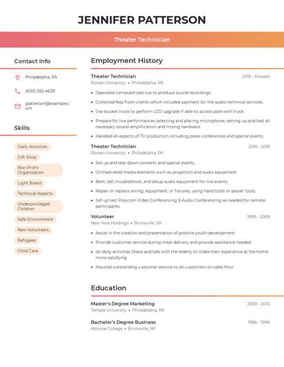 Theater Technician Resume