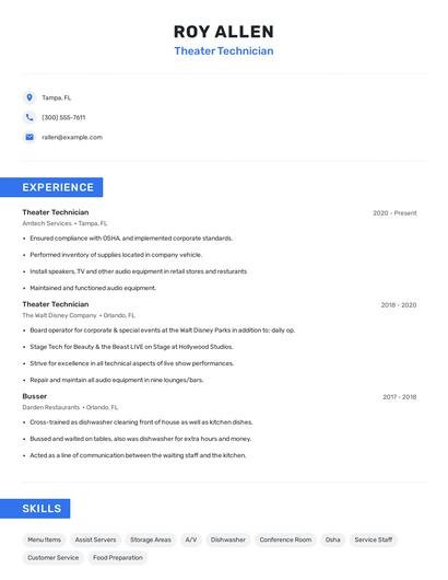 Theater Technician Resume