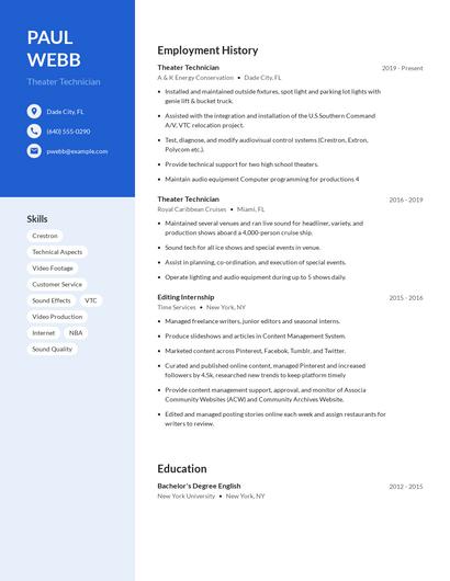 Theater Technician Resume