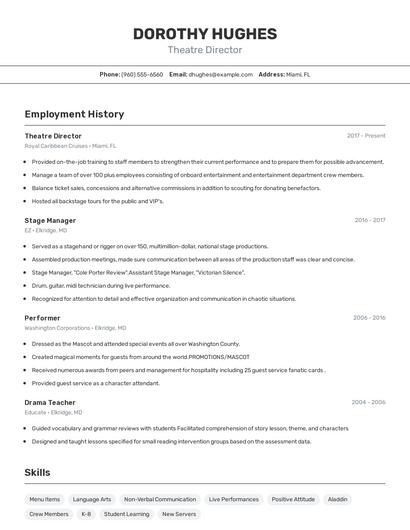 Theatre Director Resume