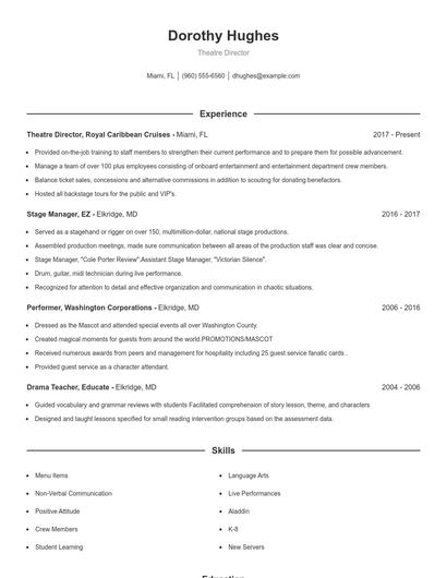 Theatre Director Resume