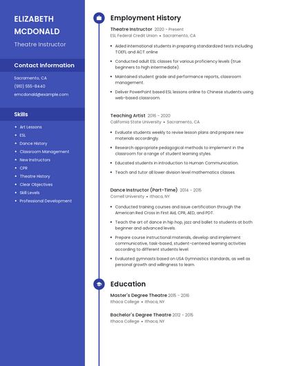 Theatre Instructor Resume