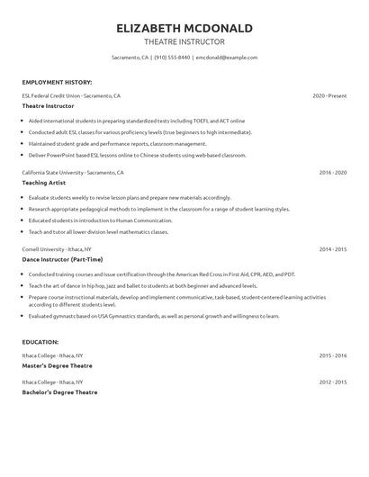 Theatre Instructor Resume